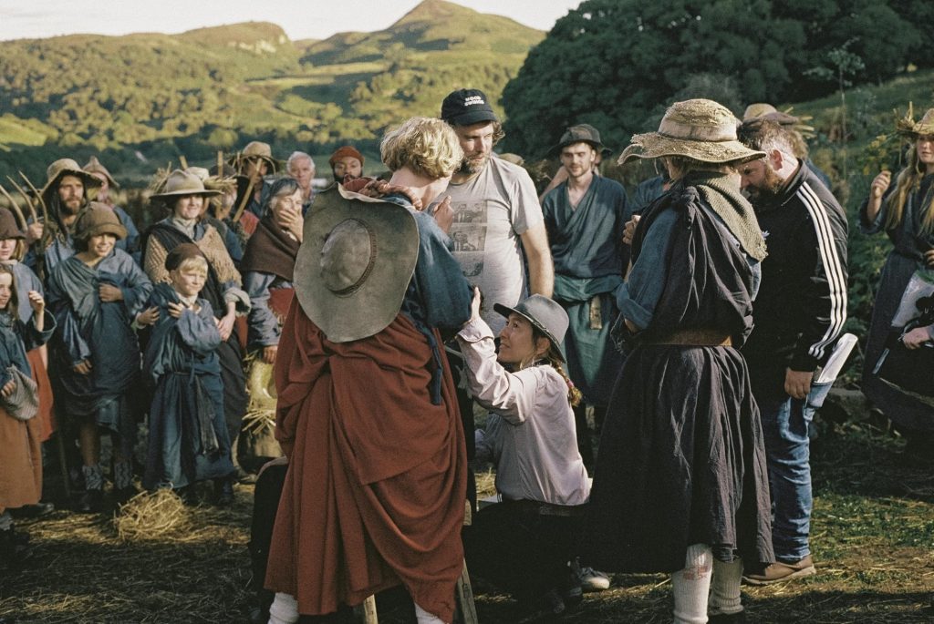 Athina Rachel Tsangari and Caleb Landry Jones in Harvest (2024)