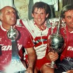 KD with Ronnie Moran and Roy Evans after winning the league championship in 1990_Steve Hale