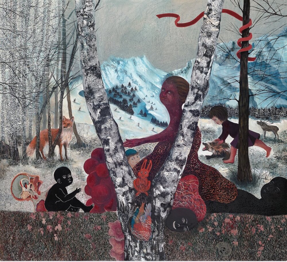 Čarobni breg (preliminarni naslov), ulje na platnu, 200x220 cm, 2026.