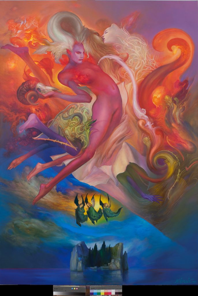 Poljubac nas ostrvom mrtvih,195x130 cm, ulje na platnu, 2013