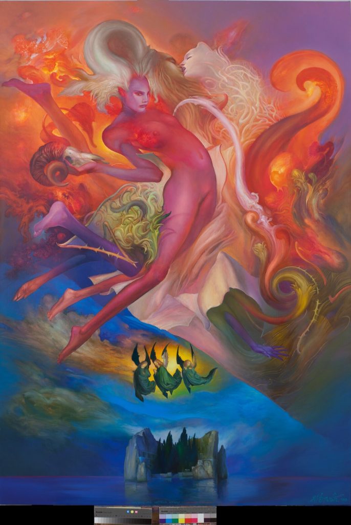 Poljubac nas ostrvom mrtvih,195x130 cm, ulje na platnu, 2013