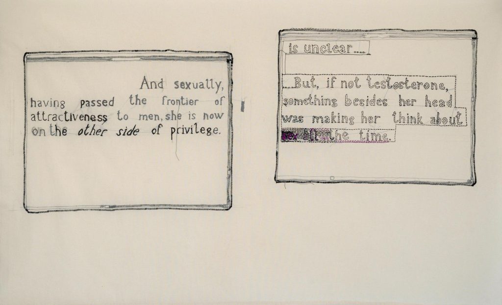 Tanja Ostojić, on the other side of privilege - Neprivilegovana, vez na platnu, serija radova, 2025-2026