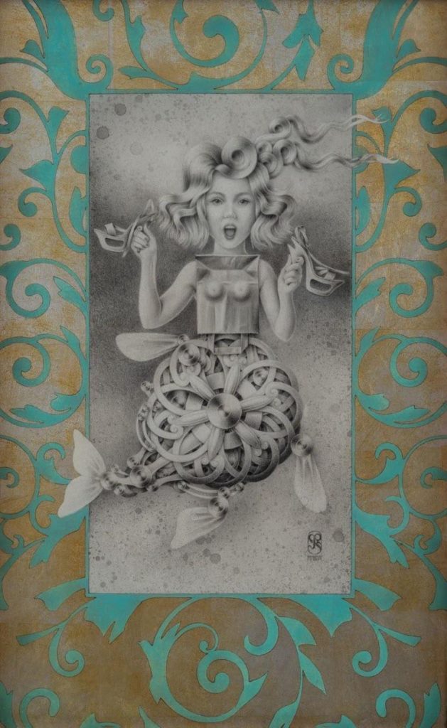 Reinhard Smit - Taucherflosen - kombinovana tehnika na papiru - 64x43.5 cm - 2018