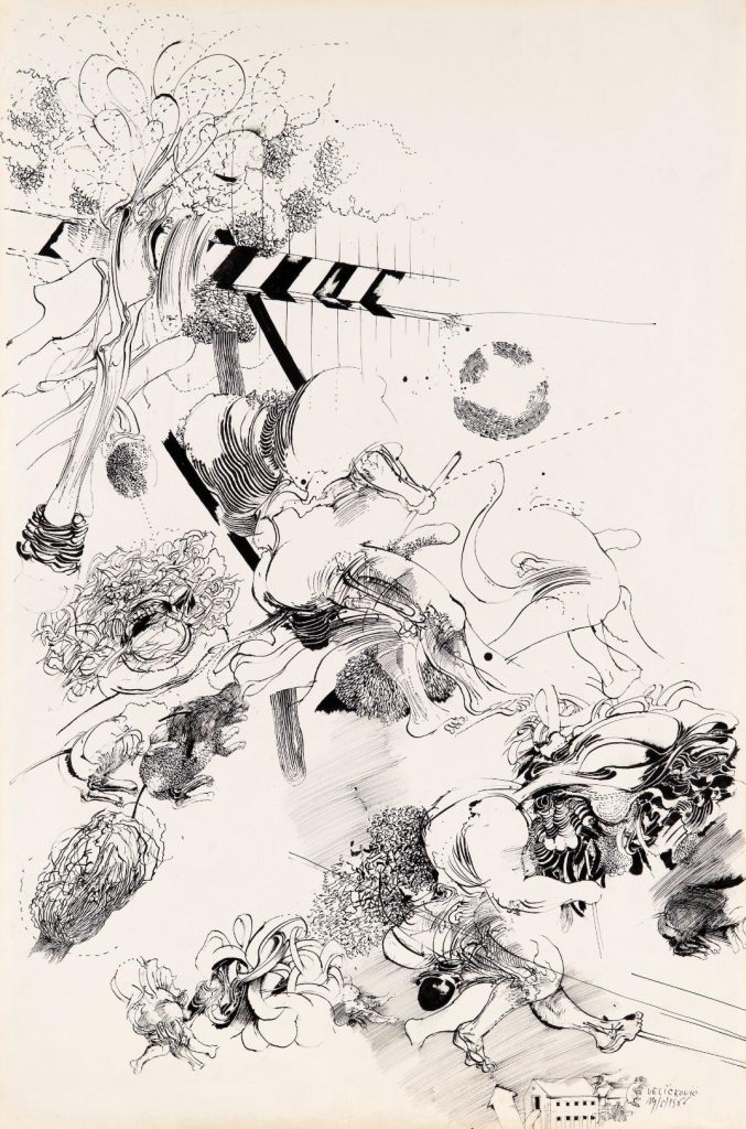 Vladimir Veličković - Bez naziva - tuš na papiru - 110x73 cm - 1966