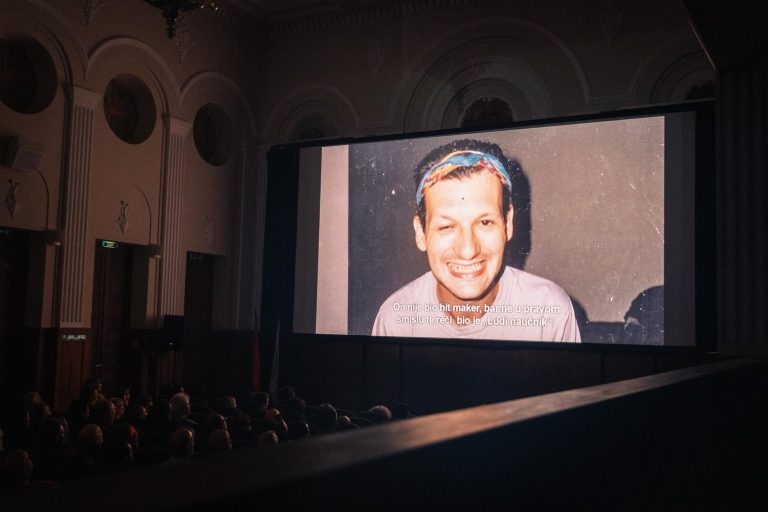 Mitar Subotić Suba na platnu Jugoslovenske kinoteke tokom projekcije filma „Gringo Paulista“