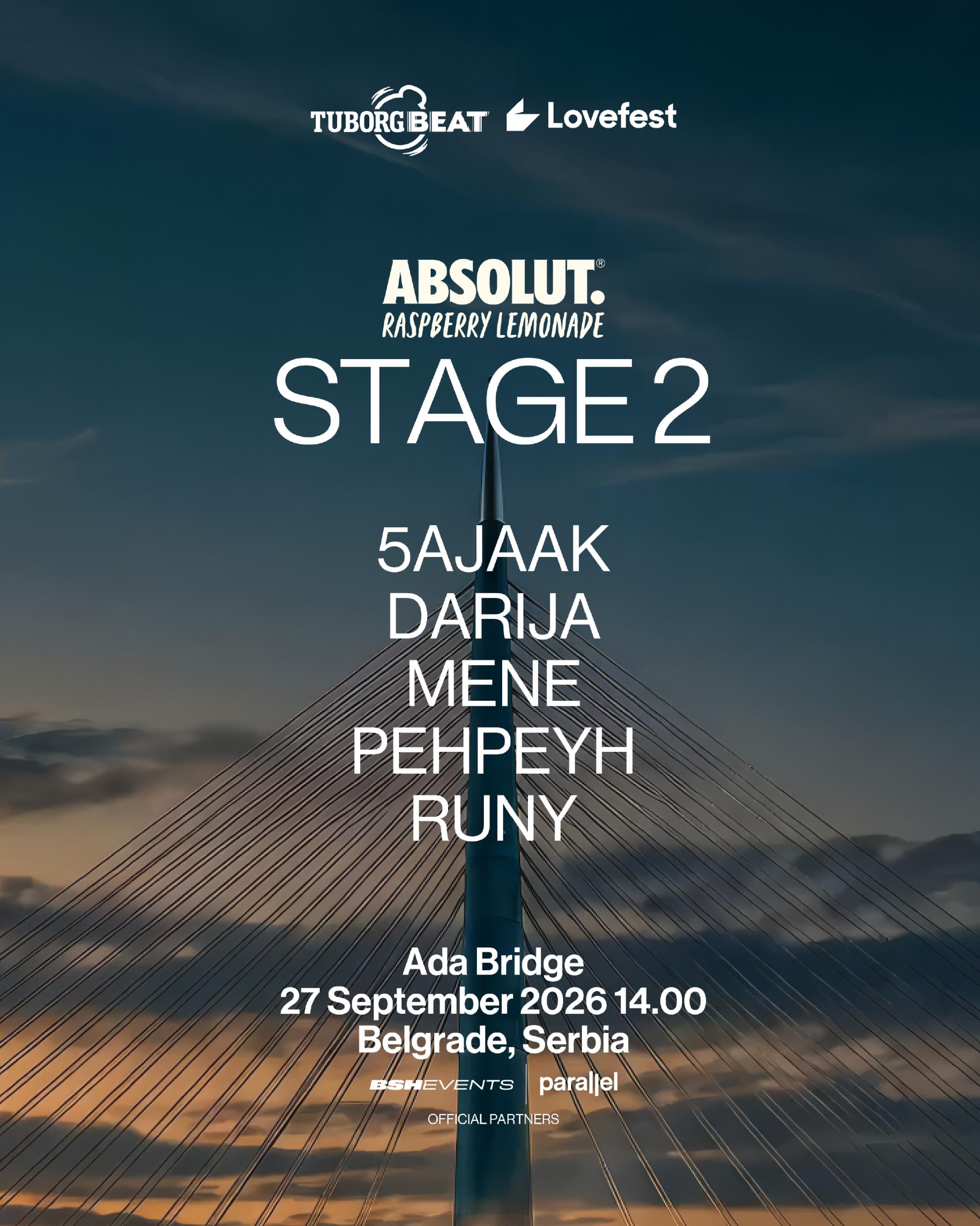 Line-up Absolut Stage 2 bine na Tuborg Beat x Lovefest događaju ispod Mosta na Adi