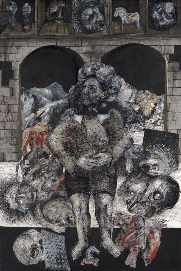 Kristina Pirković, „Stabat Mater Dolorosa IV“, kombinovana tehnika na papiru, 2017.