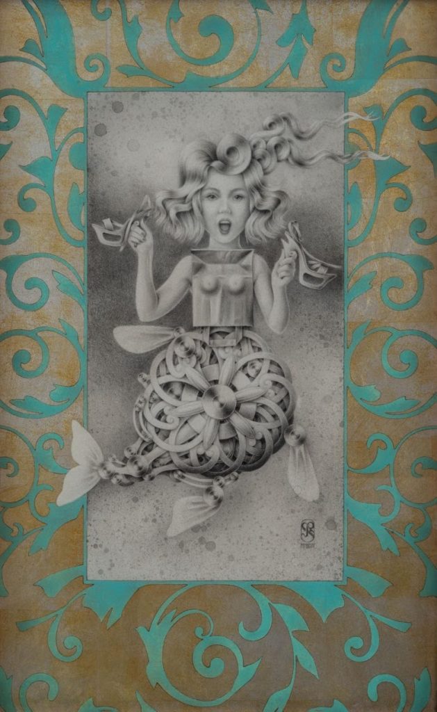 Reinhard Smit, „Taucherflosen“, kombinovana tehnika na papiru, 2018.