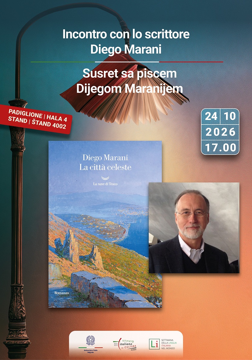 Susret sa piscem Dijegom Maranijem na štandu Italijanskog instituta za kulturu na Beogradskom sajmu knjiga